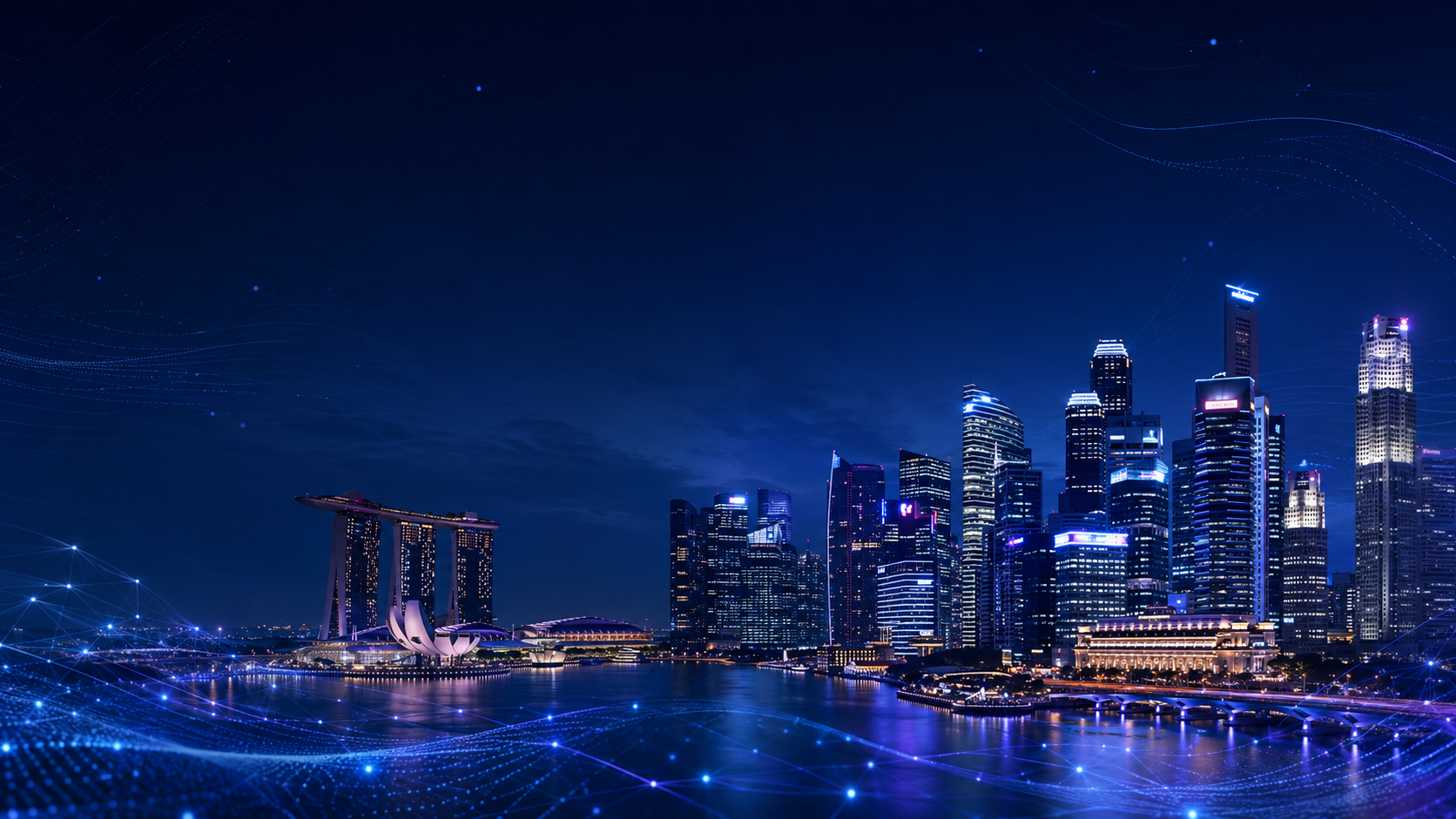 Singapore skyline with AI adoption and enterprise transformation overlays